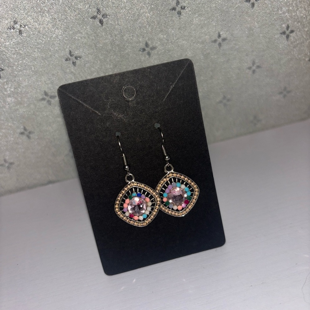 Elegant Pink and Silver Paola Jewel Dangle Earrings